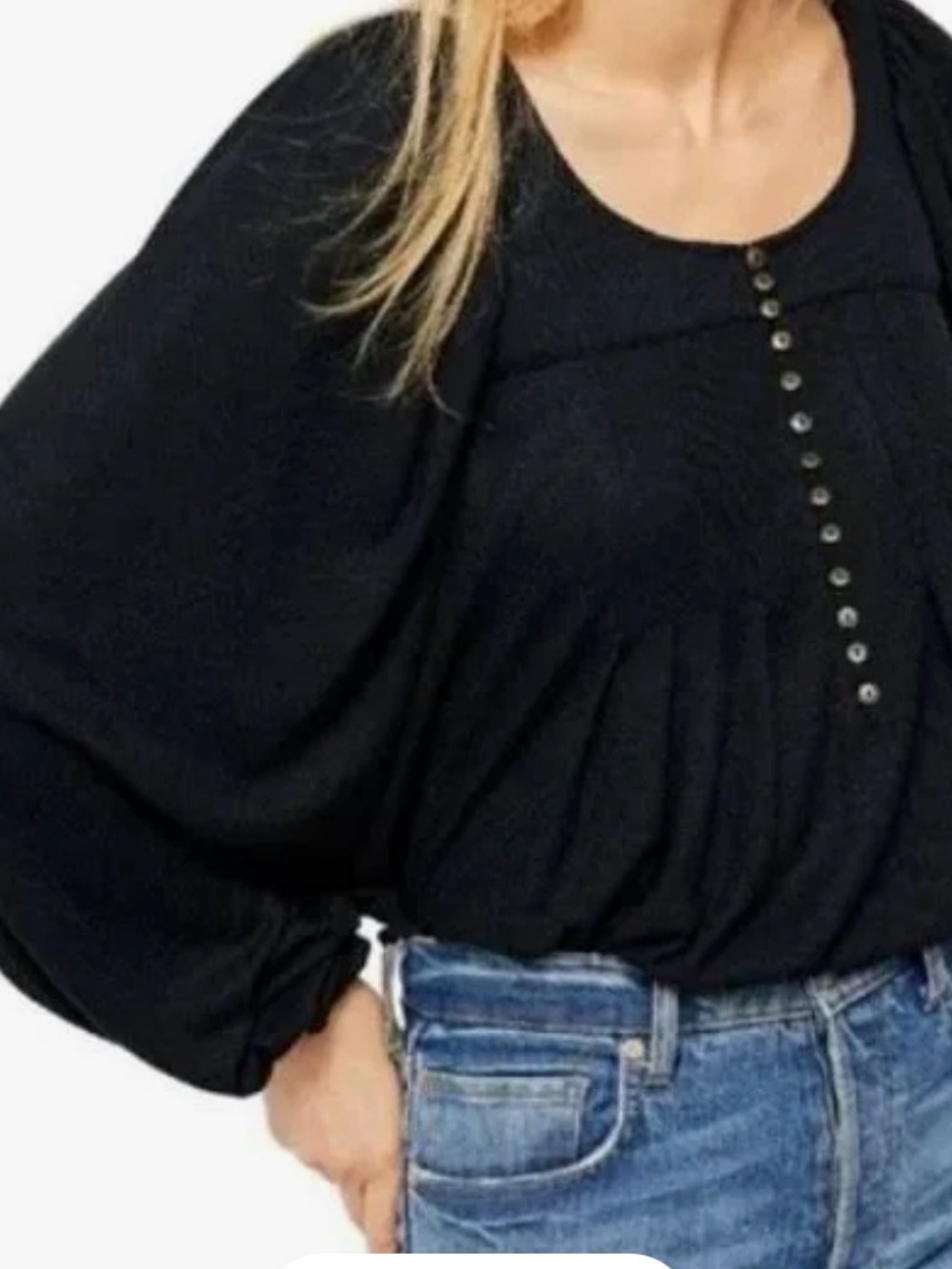 Free People Black Ribbed Peasant Top